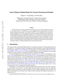 Nearly Minimax-Optimal Regret for Linearly Parameterized Bandits