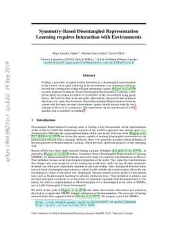 Symmetry-Based Disentangled Representation Learning requires Interaction
  with Environments