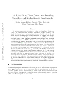 Low Rank Parity Check Codes: New Decoding Algorithms and Applications to
  Cryptography