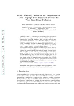 SART - Similarity, Analogies, and Relatedness for Tatar Language: New
  Benchmark Datasets for Word Embeddings Evaluation