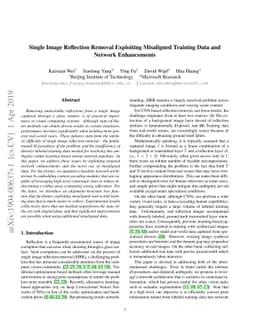 Single Image Reflection Removal Exploiting Misaligned Training Data and
  Network Enhancements