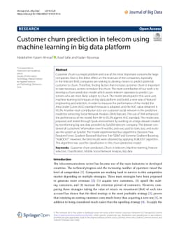 Customer churn prediction in telecom using machine learning and social
  network analysis in big data platform