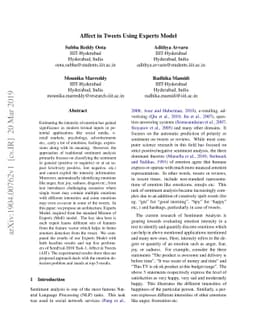 Affect in Tweets Using Experts Model