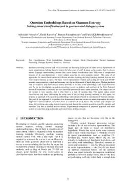 Question Embeddings Based on Shannon Entropy: Solving intent
  classification task in goal-oriented dialogue system