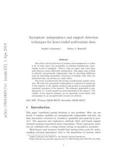 Asymptotic independence and support detection techniques for
  heavy-tailed multivariate data