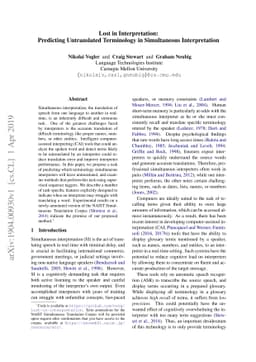 Lost in Interpretation: Predicting Untranslated Terminology in
  Simultaneous Interpretation