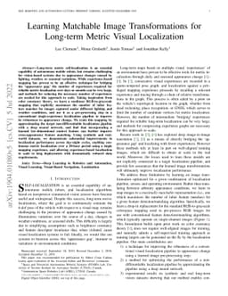 Learning Matchable Image Transformations for Long-term Metric Visual
  Localization