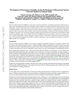 The Impact of Extraneous Variables on the Performance of Recurrent
  Neural Network Models in Clinical Tasks
