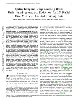 Spatio-Temporal Deep Learning-Based Undersampling Artefact Reduction for
  2D Radial Cine MRI with Limited Data