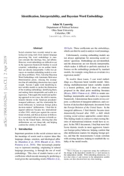 Identification, Interpretability, and Bayesian Word Embeddings