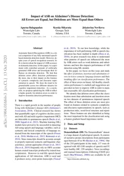 Impact of ASR on Alzheimer's Disease Detection: All Errors are Equal,
  but Deletions are More Equal than Others