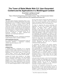 The Tower of Babel Meets Web 2.0: User-Generated Content and its
  Applications in a Multilingual Context