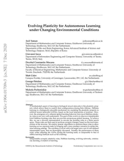 Evolving Plasticity for Autonomous Learning under Changing Environmental
  Conditions