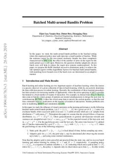 Batched Multi-armed Bandits Problem