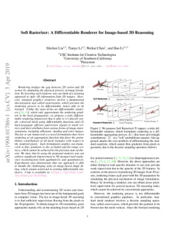 Soft Rasterizer: A Differentiable Renderer for Image-based 3D Reasoning