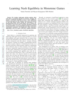 Learning Nash Equilibria in Monotone Games