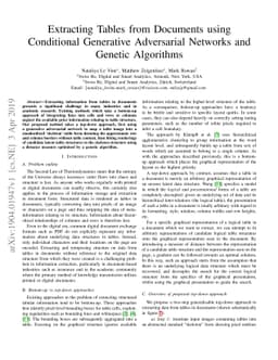 Extracting Tables from Documents using Conditional Generative
  Adversarial Networks and Genetic Algorithms