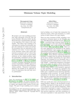 Minimum Volume Topic Modeling