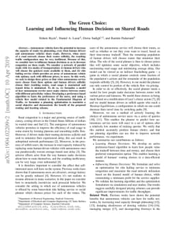 The Green Choice: Learning and Influencing Human Decisions on Shared
  Roads