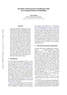The Effect of Downstream Classification Tasks for Evaluating Sentence
  Embeddings