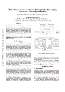 Multi-reference Tacotron by Intercross Training for Style
  Disentangling,Transfer and Control in Speech Synthesis