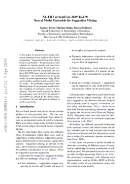 NL-FIIT at SemEval-2019 Task 9: Neural Model Ensemble for Suggestion
  Mining