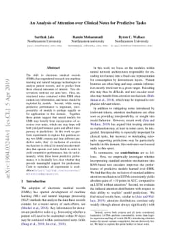 An Analysis of Attention over Clinical Notes for Predictive Tasks