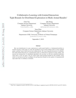Collaborative Learning with Limited Interaction: Tight Bounds for
  Distributed Exploration in Multi-Armed Bandits