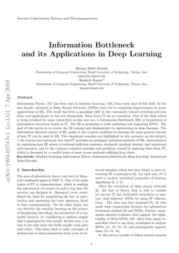 Information Bottleneck and its Applications in Deep Learning