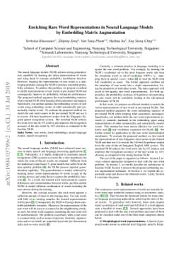 Enriching Rare Word Representations in Neural Language Models by
  Embedding Matrix Augmentation