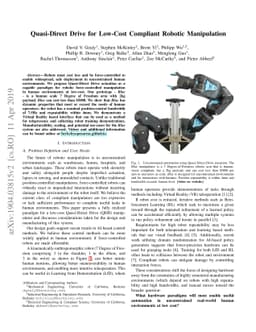 Quasi-Direct Drive for Low-Cost Compliant Robotic Manipulation