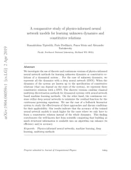 A comparative study of physics-informed neural network models for
  learning unknown dynamics and constitutive relations