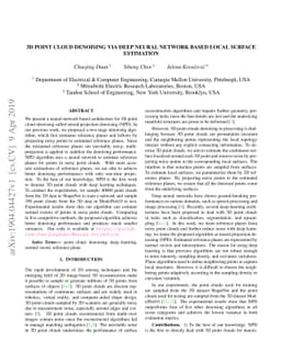 3D Point Cloud Denoising via Deep Neural Network based Local Surface
  Estimation