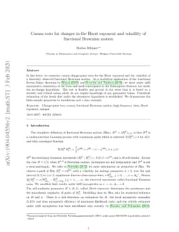 Cusum tests for changes in the Hurst exponent and volatility of
  fractional Brownian motion