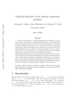 Optimal solutions to the isotonic regression problem