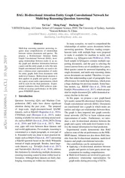 BAG: Bi-directional Attention Entity Graph Convolutional Network for
  Multi-hop Reasoning Question Answering