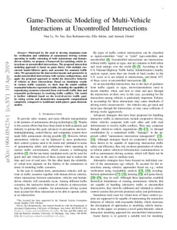 Game-Theoretic Modeling of Multi-Vehicle Interactions at Uncontrolled
  Intersections