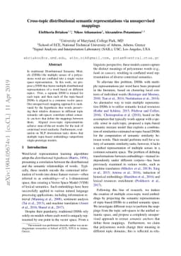 Cross-topic distributional semantic representations via unsupervised
  mappings