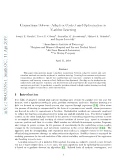 Connections Between Adaptive Control and Optimization in Machine
  Learning