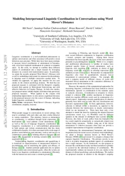 Modeling Interpersonal Linguistic Coordination in Conversations using
  Word Mover's Distance