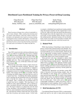 Distributed Layer-Partitioned Training for Privacy-Preserved Deep
  Learning
