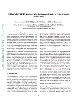 RELOAD+REFRESH: Abusing Cache Replacement Policies to Perform Stealthy
  Cache Attacks