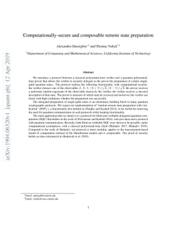 Computationally-secure and composable remote state preparation