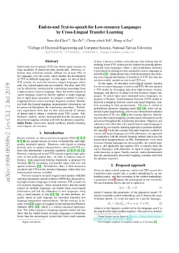 End-to-end Text-to-speech for Low-resource Languages by Cross-Lingual
  Transfer Learning