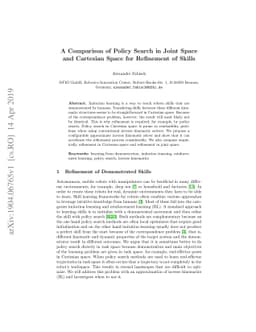 A Comparison of Policy Search in Joint Space and Cartesian Space for
  Refinement of Skills