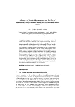 Influence of Control Parameters and the Size of Biomedical Image
  Datasets on the Success of Adversarial Attacks