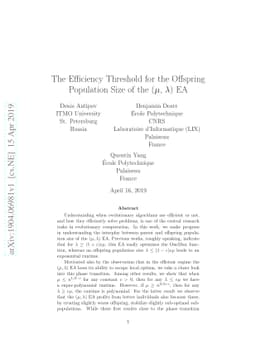 The Efficiency Threshold for the Offspring Population Size of the
  ($μ$, $λ$) EA