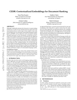 CEDR: Contextualized Embeddings for Document Ranking