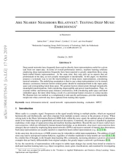 Are Nearby Neighbors Relatives?: Testing Deep Music Embeddings