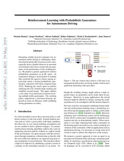 Reinforcement Learning with Probabilistic Guarantees for Autonomous
  Driving